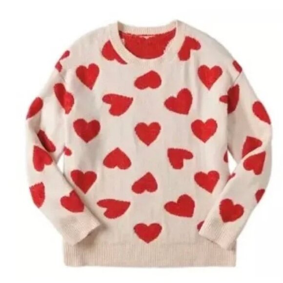Sweaters - Aldi Valentine Heart Sweater - Red & Ivory Hearts- Size M
